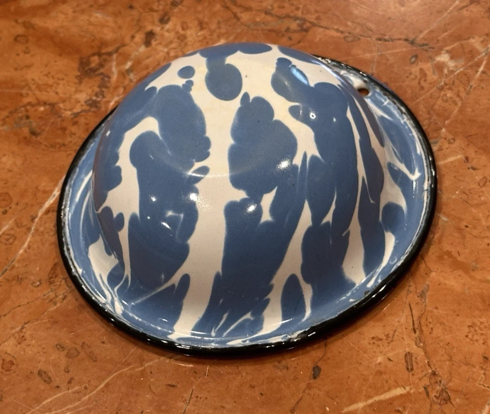Antiguo Esmalte Granito Azul y Blanco Remolino Vendedor Muestra 4" Lavabo Usado en Excelente Condición Foto 4 de 4