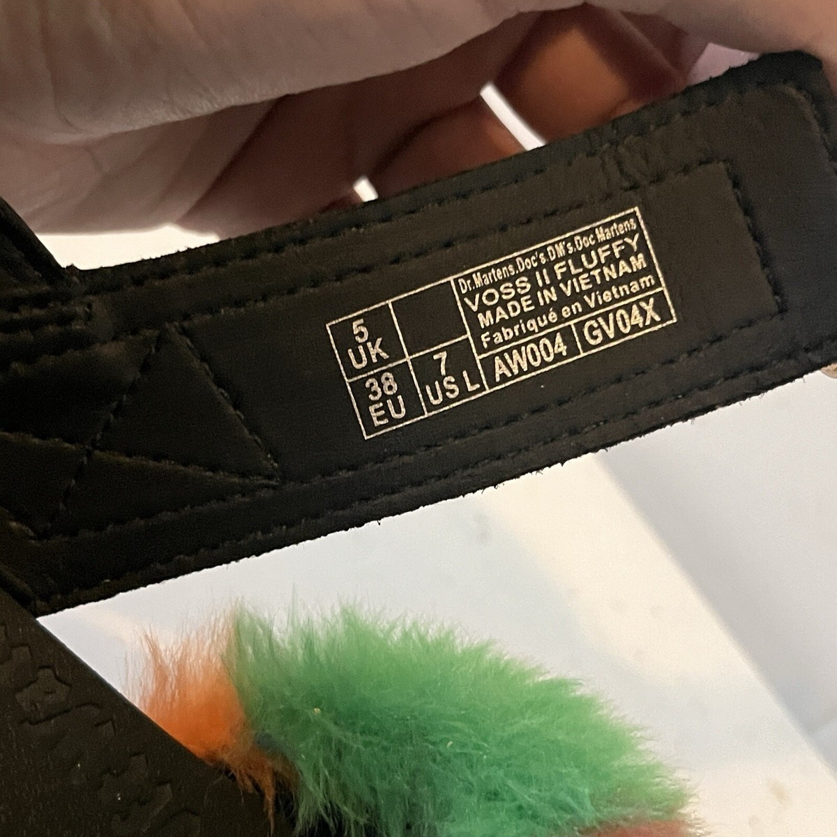 Dr. Martens Voss II Fluffy Faux Rainbow Fur Sandals Size 7