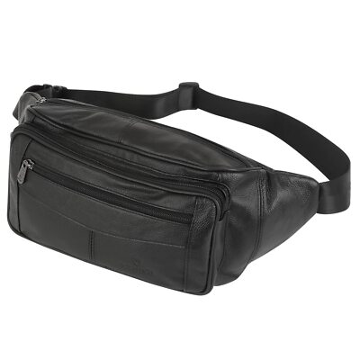 Genuine Leather Fanny Pack Adjustable Waist Bag with Multiple Pockets for Men