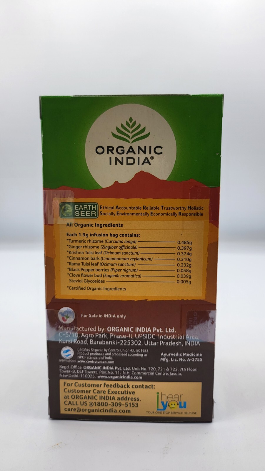 Organic India TEA Ginger Turmeric OFFICIAL USA 8 BOX 200 BAGS USA