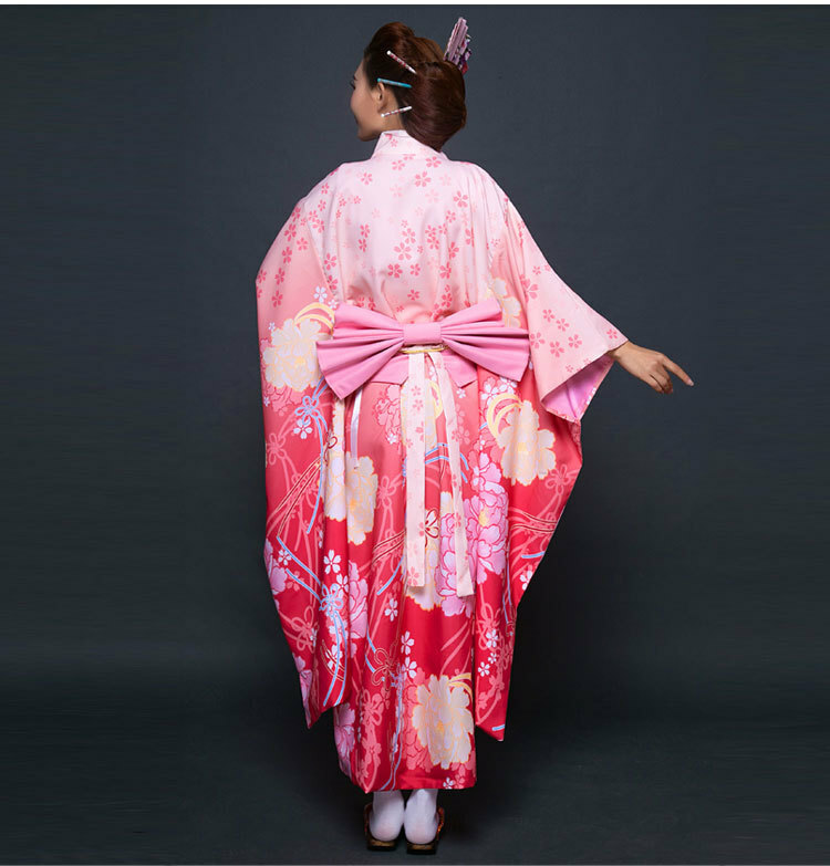 Womens Lotus Blossom Flower Print Japanese Traditiona Oriental Kimono