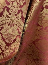 BURGUNDY GOLD Damask Jacquard Brocade Flower Floral Fabric (110 in.) Sold BTY