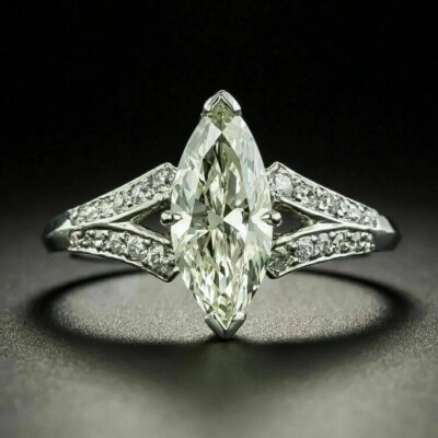 3 kt Moissanit-Ehering im Marquise-Schliff für Damen 14 kt Weißgold