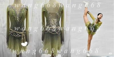 Professional ice figure skating competition dress custom green dyeing handmade