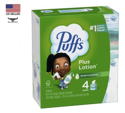 Puffs Plus Lotion Facial Tissue 4 Cube Boxes Pack Gentle & Soothing