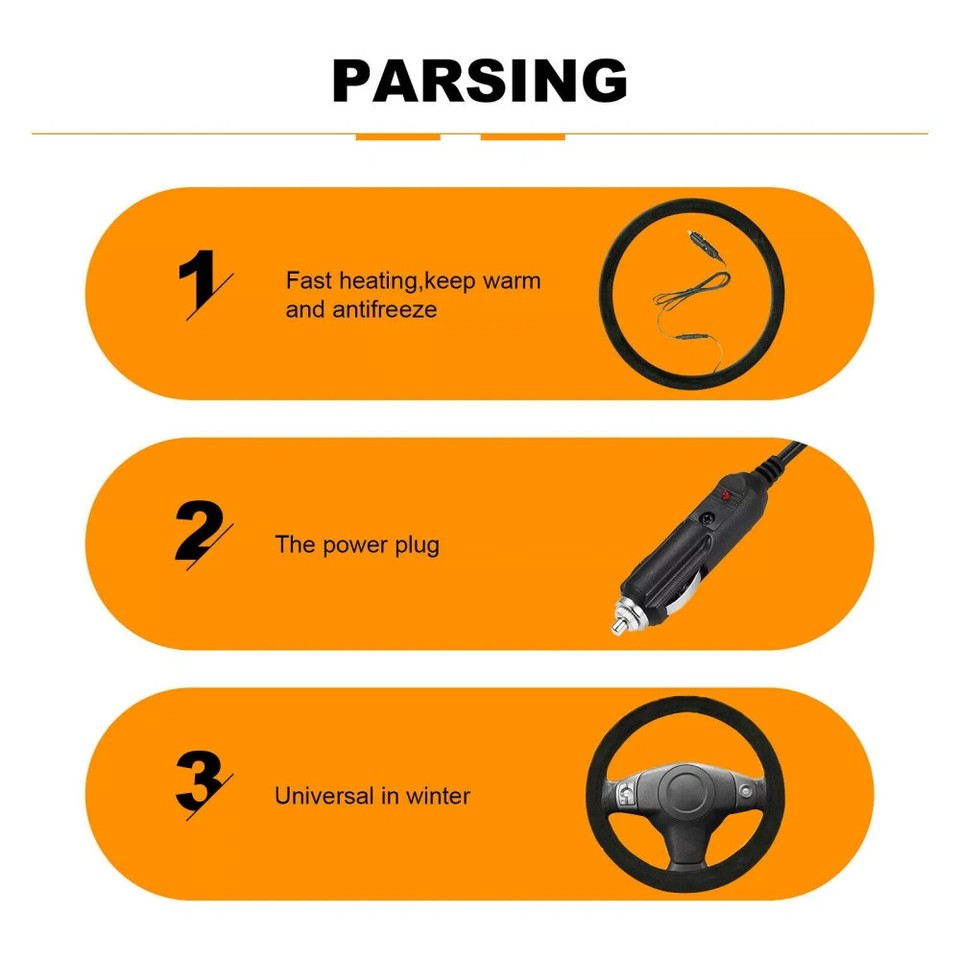 Winter Heated Steering Wheel Cover Kit Heater Thermal Pad Hand Warmer