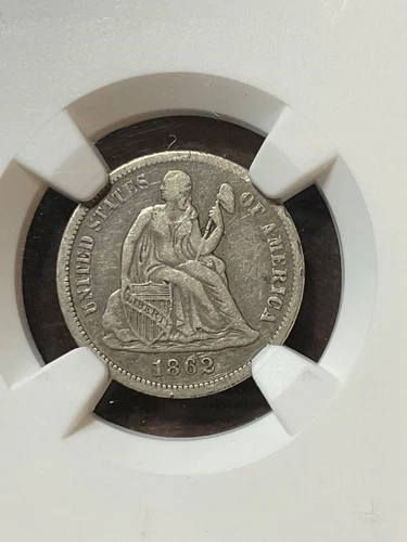 NGC VF30 1862 S  SEATED LIBERTY DIME PLEASING AND ORIGINAL SCARCE DATE