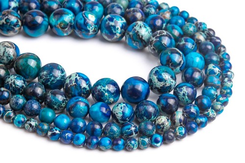 Deep Blue Sea Sediment Imperial Jasper Beads Round Loose Beads 4/6/8/10MM - Picture 2 of 3