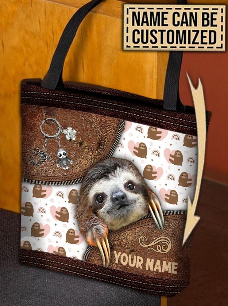 Personalized Sloth All Over Tote Bag, Gift for Sloth Lovers, Shoulder Bag