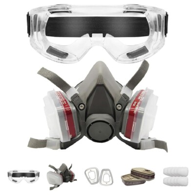 Reusable Respirator Mask, Two Filters Included - Half Face Mask W/Safety Glasses