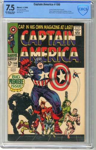 Captain America  #100  CBCS   7.5  VF-   Off wht/wht pgs  4/68. 1st Issue, forme