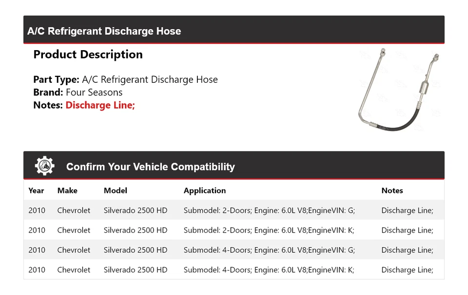 Шланг разгрузочный для хладагента 2010 Chevrolet Silverado 2500 HD A/C 4 сезона - Изображение 2 из 4