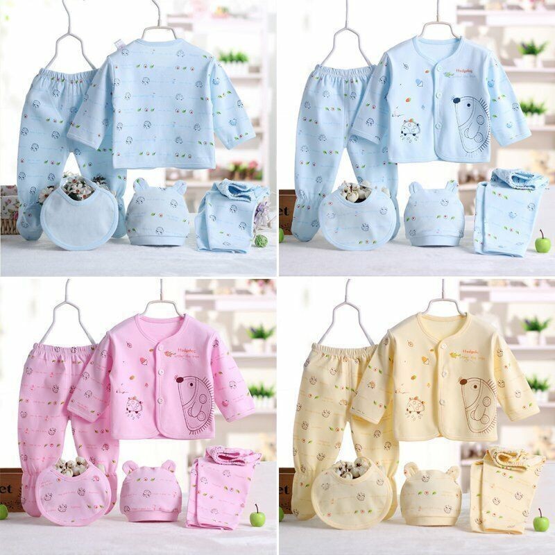 Conjunto de 5 trajes de bebé recién nacido niño niña dibujos animados camiseta tops pantalones ropa 0-3 M