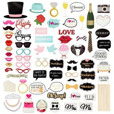 72 Pcs Wedding Photo Booth Props Kit for Bridal Shower Engagement Wedding Party