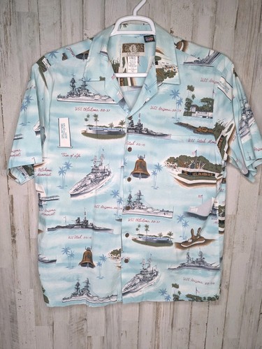 Vintage Kalaheo Pearl Harbor Hawaiihemd Large blau Schlachtschiff Pazifikflotte WWII