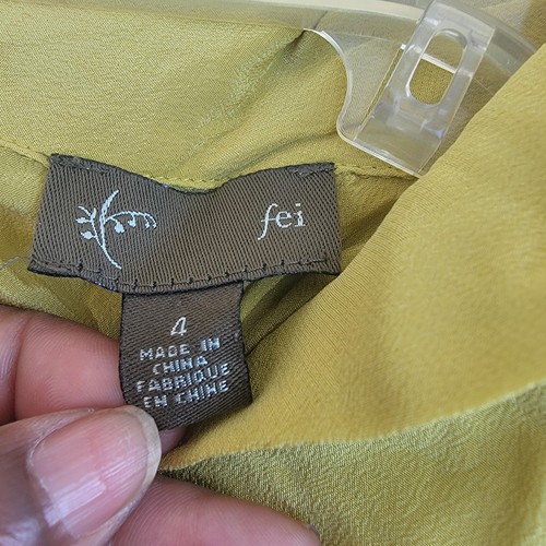 Anthropologie Fei green cowl neck silk button down sleeves blouse wmns sz 4 - Picture 3 of 4