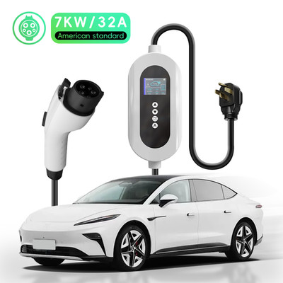 E-MINGZE Portable EV Charger 7KW32A USplug Phase1 Type1 IP66 Water/Dustproof