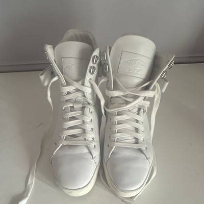 rag & bone White Leather High-Top Sneakers Lace-Up Strap Buckle Unisex