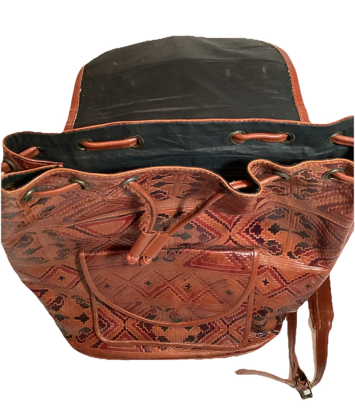 Genuine Leather Back Pack Drawstring Brown Hand M… - image 3