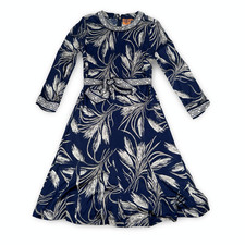 Tory Burch A-Line Dress Women’s XL Blue Floral Print 100% Silk Belted Back Zip