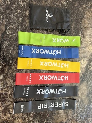 HOTWORX SUPERTRIP Resistance Bands Set 6 Levels 30lbs Rubber w/ Carry Bag