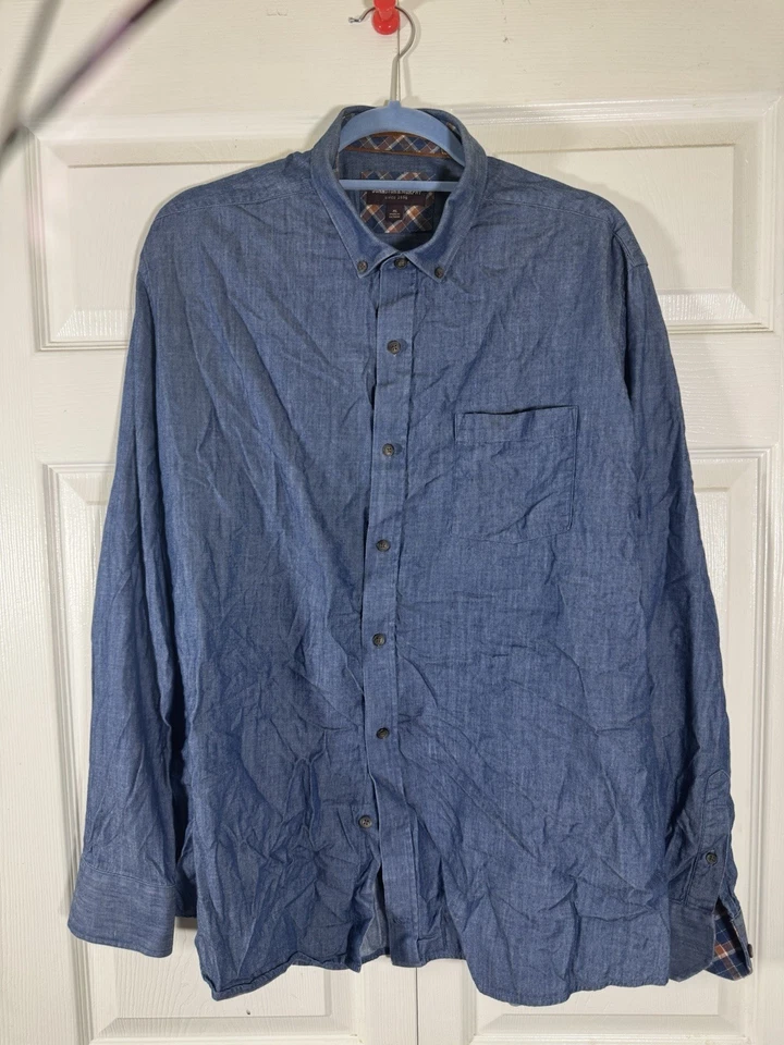 Johnson & Murphy Camisa Denim Azul Marino Talla XL Hombre Algodón/Tencel Manga Larga Foto 3 de 4