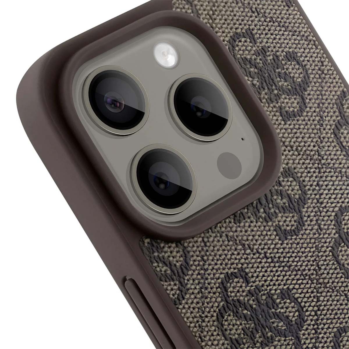 Coque iPhone 15 Pro Guess Triangle Strass 4G Marron Antichoc