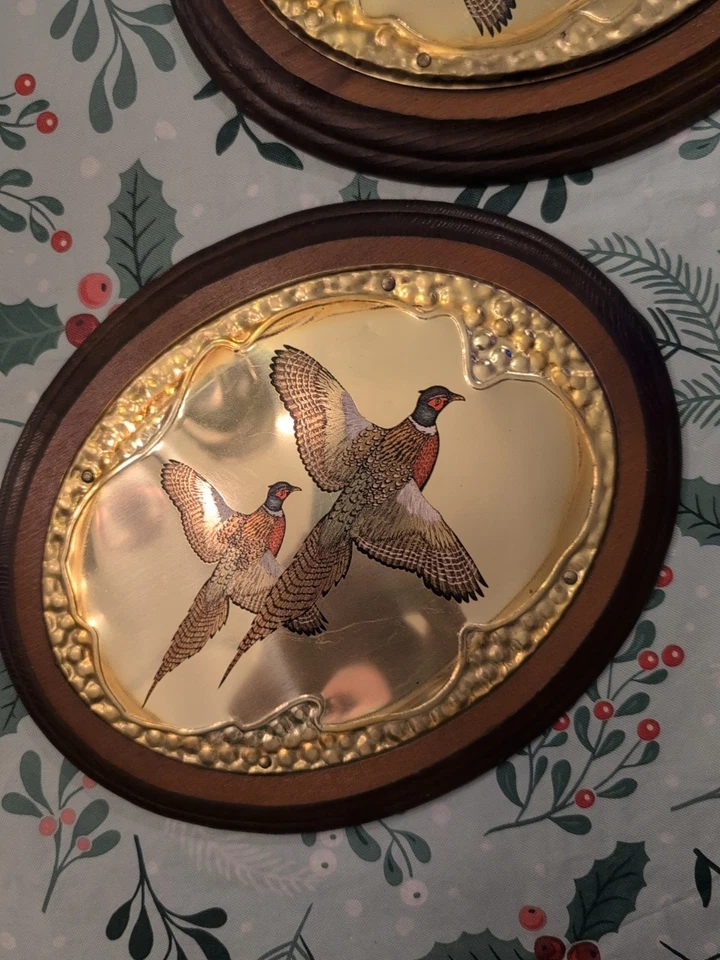 Juego de 2 cuadros de pájaro faisán vintage placa de madera cazador arte colgante de pared metal brillante Foto 3 de 4