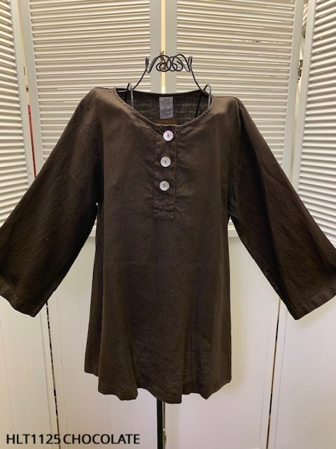 HLT1125 Chocolate XLarge NWT Match Point Linen Shirt Blouse Button Dark Brown