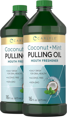 Pulling Oil for Teeth & Gums 16 Fl Oz Pack of 2 Coconut and Mint Alcohol Free &
