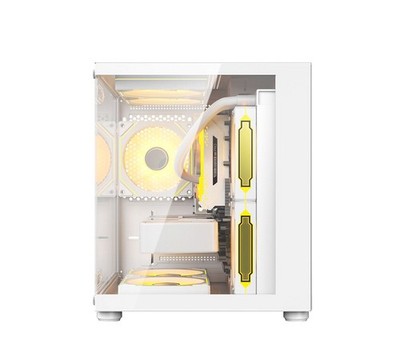 Panoramic Sea View mATX Gaming PC Case Tempered Glass 270° White RGB Mid Tower