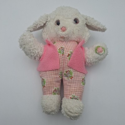 Vintage White Pink Lamb Sheep Plush Cloth Stuffed Animal