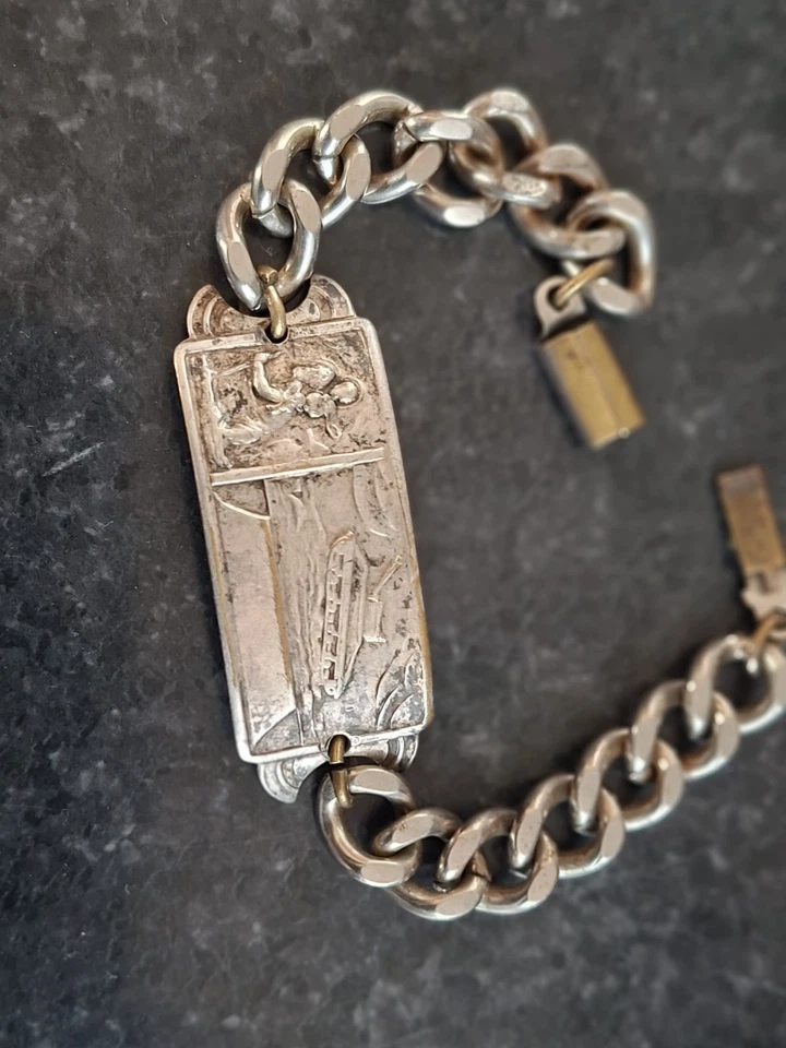 Bracelet gourmette chaîne métal argenté avec plaque gravée artillerie - Photo 1/4