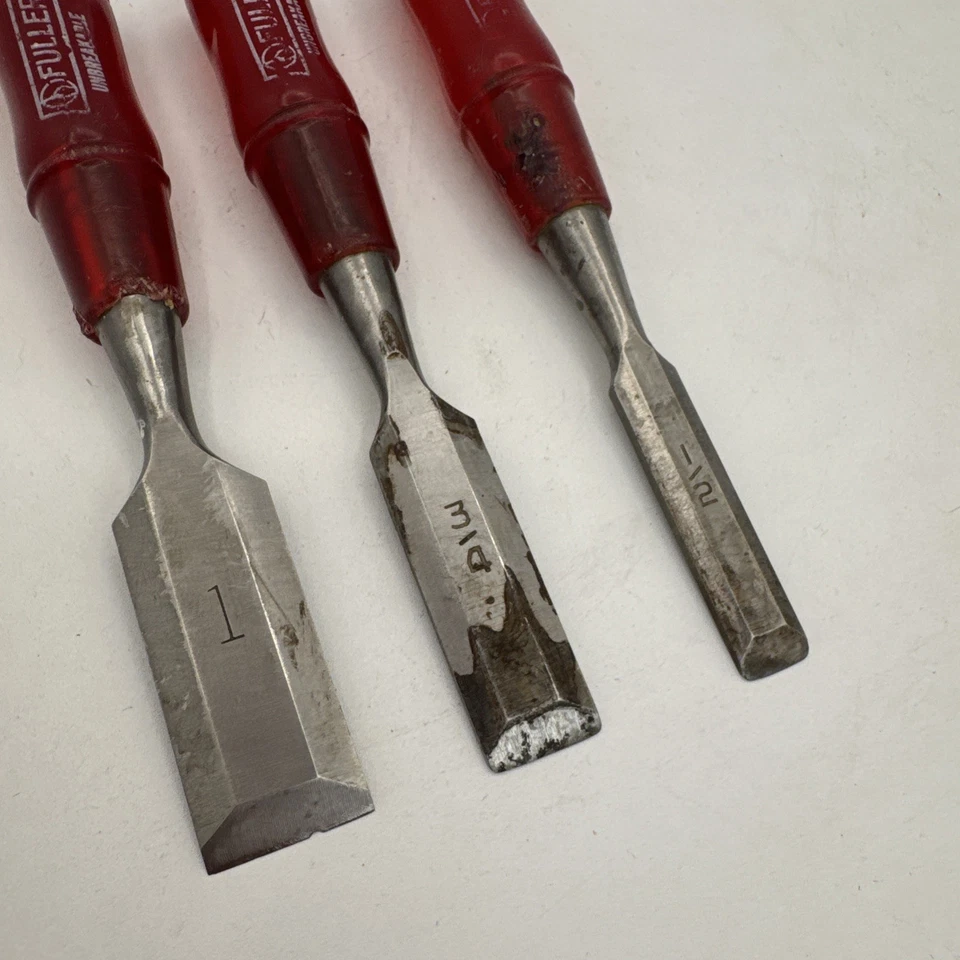 Vintage Fuller Unbreakable Chisels, Set of 3, Red Translucent (Butyrate) Handle - Image 2 of 4