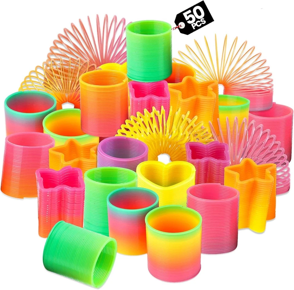 50 Assorted Neon Rainbow Spring Toys - Perfect Kids Party Goodie Bag Fillers - Image 3 of 4