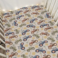 Vintage Tractors Baby Crib Sheets for Boy Girl 28"x52" Farm Tractor Harvest S...