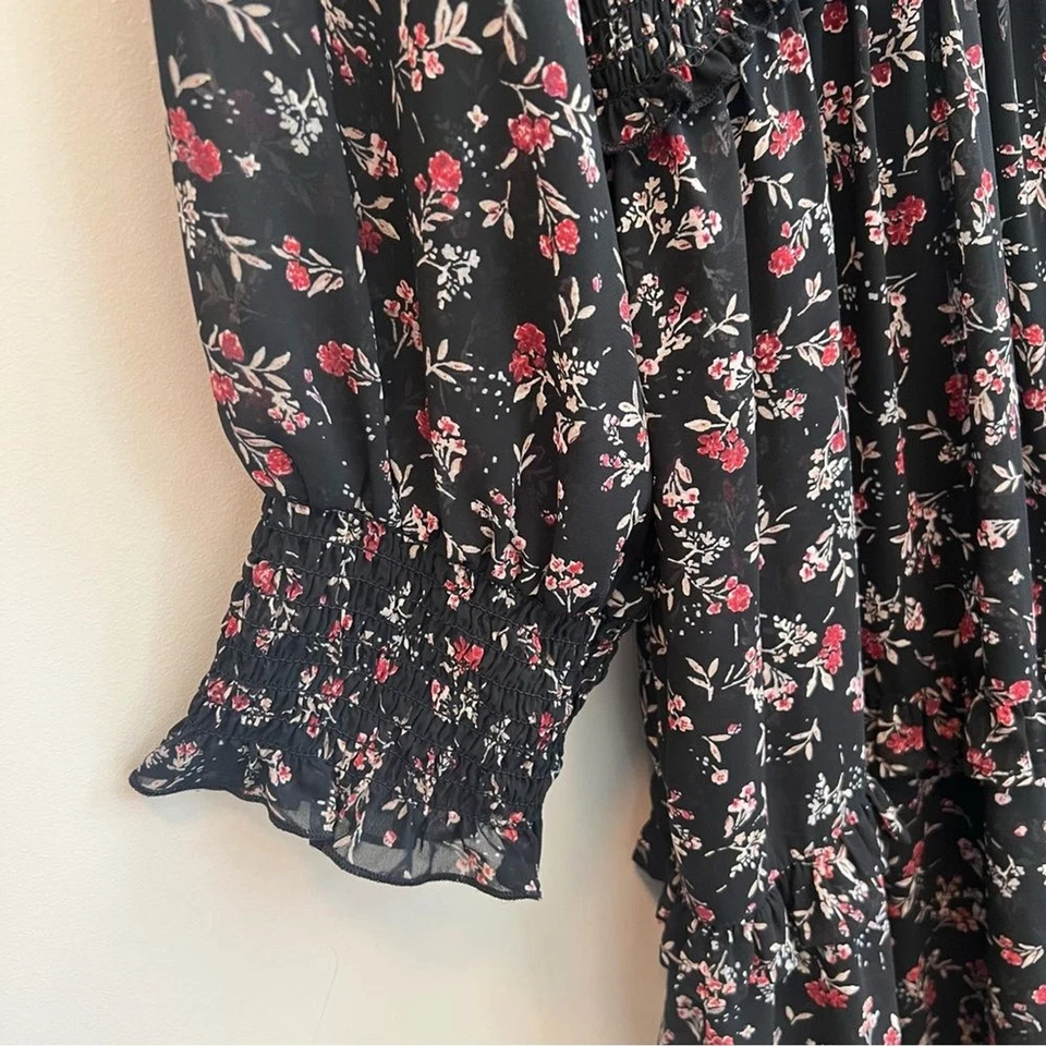 Vestido para mujer Time and Tru XXL negro con estampado floral rosa rojo Foto 3 de 4