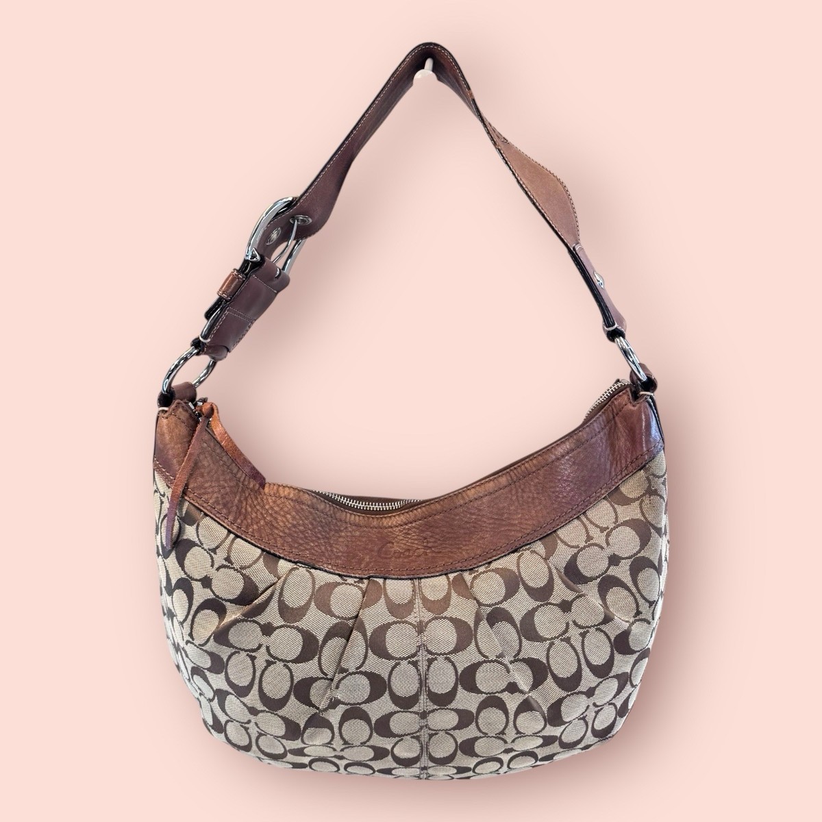COACH Soho Y2K Vintage Jacquard Logo Large Pleated Hobo Shoulder