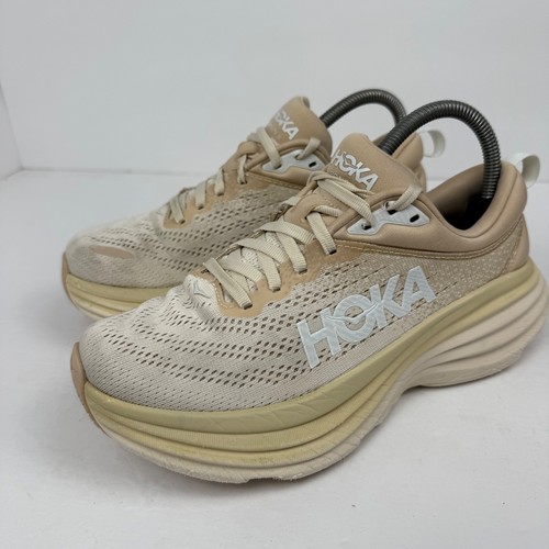 HOKA BONDI 8 Wmns Running Shoes Sneakers Sz 7B 1127952 SSEG Tan Cream Sand Beige - Picture 4 of 10