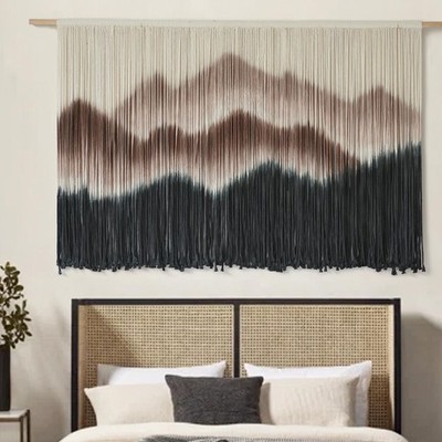 Macrame Wall Hanging 57'' W x 35'' L Brown Mountain Dip-Dyed Macrame Wall Decor...