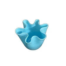 Aqua Blue Ruffled Art Glass Vase Hand Blown Empoli Murano Style 5"