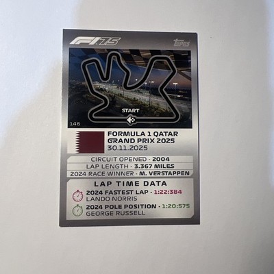 Katar Grand Prix Turbo Attax F1 2025 Rundenzeit Datenkarte # 146. Neu