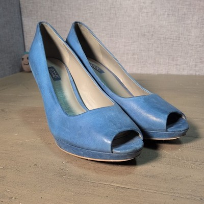ECCO Okoya Blue Suede Heels Peeptoe Plateau Stiletto Pumps EU 41 UK 7,5 