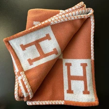  Hermès Avalon Throw Blanket - Orange - Écru/Potiron Wool & Cashmere, Fast Ship!