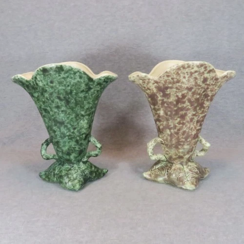 Hull Pottery W16-8½ Woodland Vase w/ Experimental Matte Glaze - Pair