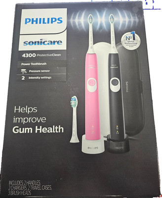 Philips Sonicare 4300 Protective Clean Electric Toothbrush Oral, 2 Pack Set