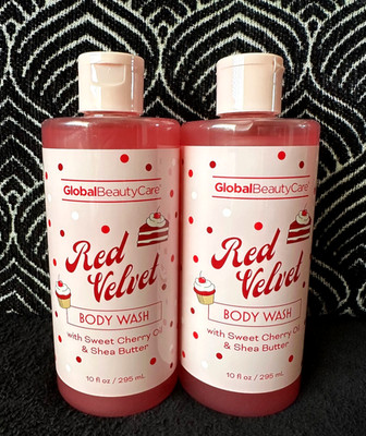  2pk GLOBAL BEAUTY CARE RED VELVET SWEET CHERRY OIL SHEA BUTTER BODY WASH 10oz