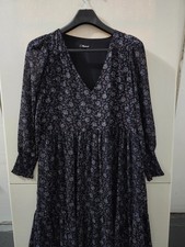 Madewell Dress Womens S Black Georgette Vneck Tier Flare Floral Boho Cotttage