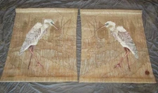 VINTAGE DON FREEDMAN HERON BIRD JUTE/SILK WALL TAPESTRIES PAIR (1989) 28" x 23"