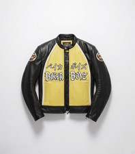 Men’s Biker Boyz Motorcycle Leather Jacket Yellow Black  Riding